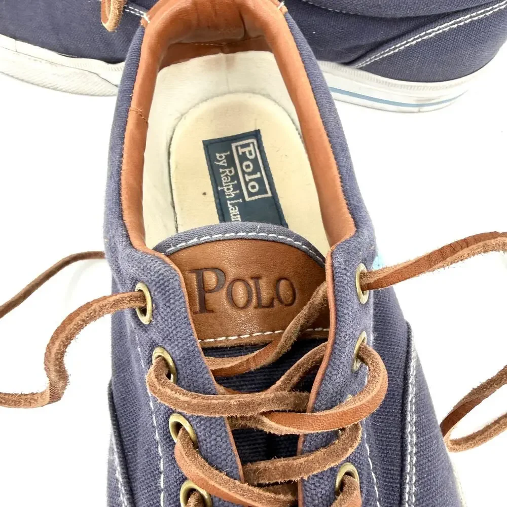 Polo Ralph Lauren Vaughn Navy Blue Leather Trim Pony Logo Sneakers